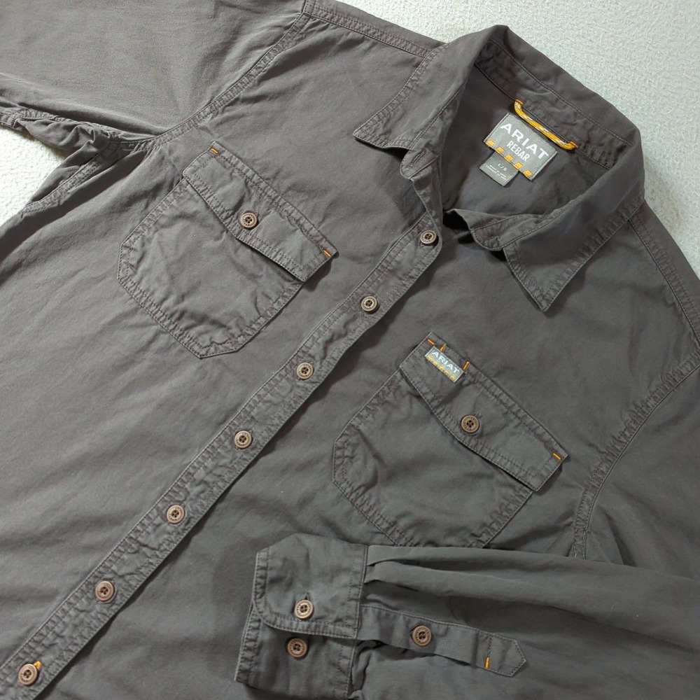 Ariat Rebar Washed Twill Work Shirt Mens L Charcoal Cotton Long Sleeve Button